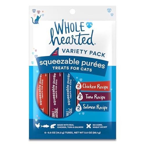 WholeHearted Squeezable Puree Cat Treat Variety Pack, 0.5 oz., Count of 6 - 3 Ounce (Pack of 1)