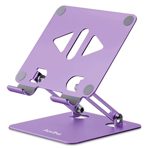 Aoviho Tablet Stand Holder for Desk, Adjustable Desktop Tablet Holder, Foldable Aluminum Tablet Mount for iPad pro 12.9, iPad Air Mini, Samsung Galaxy Tabs Z Fold Kindle Fire(4-13 inch)(Purple) - Purple
