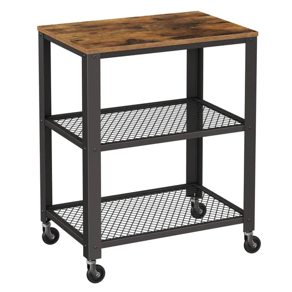 VASAGLE Serving Cart Trolley, Industrial Kitchen Rolling Utility Cart, Heavy Duty Storage Organiser, Wheels, for Kitchen and Living Room, Rustic Brown LRC78X