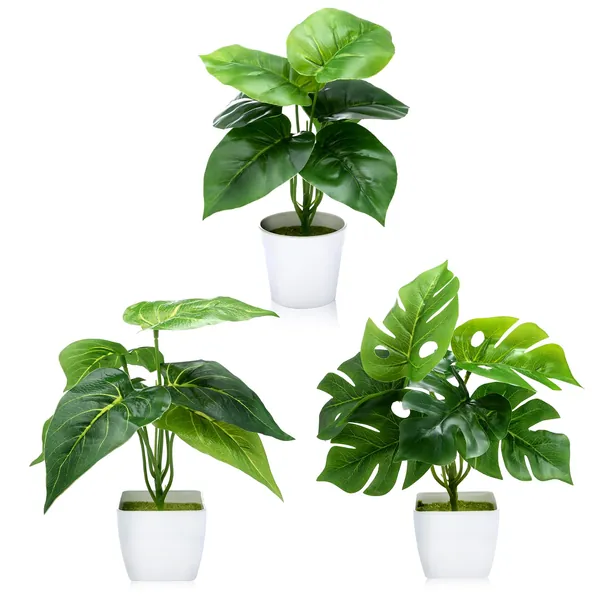 Omldggr 3 Packs Artificial Plants Artificial Mini Fake Potted Plants Small Fake Plants in Plastic Pot for Home Decor Indoor for Home Decor, Mini Potted Plants for Desk Decor