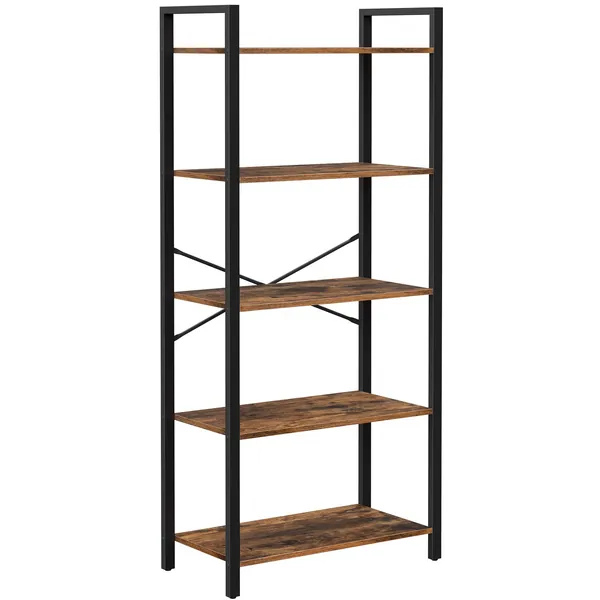 VASAGLE Bookcase, Bookshelf 5 Tier, Standing Display Storage Rack with Steel Frame, for Living Room, Office, Study, Hallway, Industrial Style, Rustic Brown and Black LLS061B01