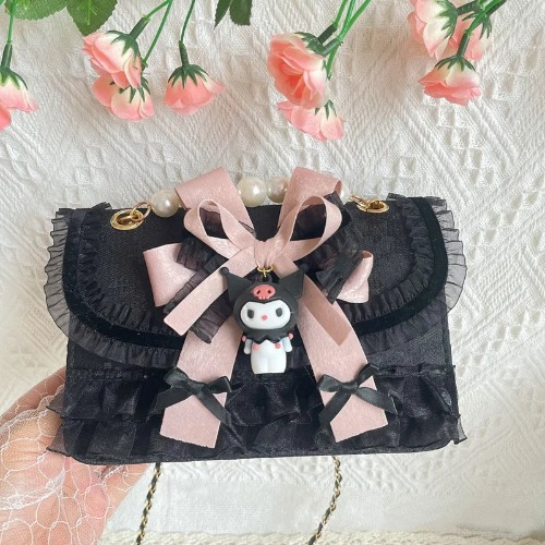 Chiffon & Lace Kawaii Purse - Black