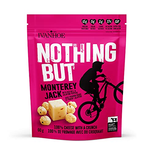 Ivanhoe Nothing But Cheese 100% Canadian Puffed High Protein Cheese Snacks, Monterey Jack with Red Bell & Jalapeno Peppers, 60g