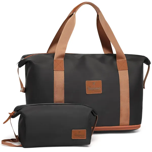 imiomo Travel Gym Duffel Bag - Weekender Bags for Women, Large Tote Overnight Bag, Sports Shoulder Hospital Bag(Black) - Black