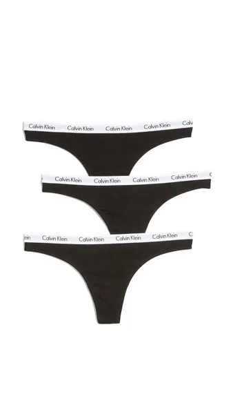 Calvin Klein Women's Carousel Logo Cotton Thong Panty - 3 Black Medium