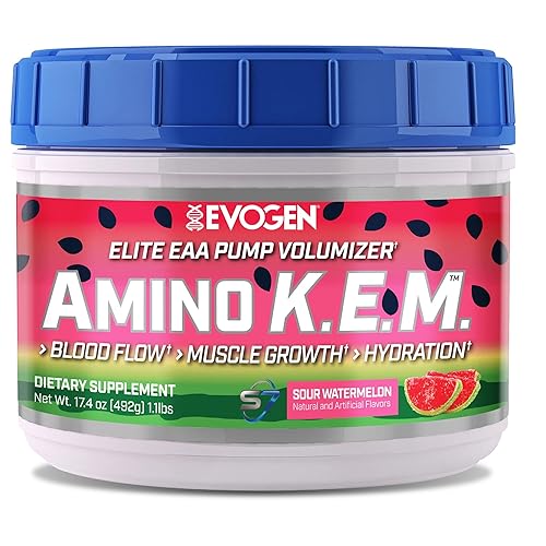Evogen Amino KEM - Elite EAA Pump Volumizer | Supports Blood Flow, Muscle Growth, Hydration | Full Spectrum EAAs & BCAAs, S7 Nitric Oxide Blend | Sour Watermelon | 30 Servings - Sour Watermelon