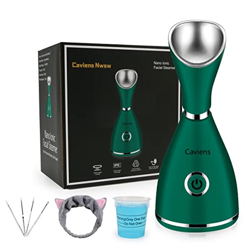 Facial Steamer-Nano Ionic Facial Steamer Warm Mist Humidifier Atomizer Sprayer Moisturizing Face Steamer Home Sauna SPA Face with 4 Piece Stainless Steel Skin Kit and Hair Band(green) - 6002-green
