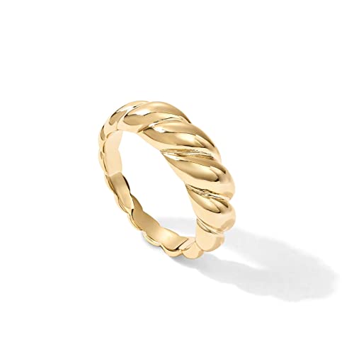 PAVOI 14K Gold Plated Croissant Dome Ring | Twisted Braided Gold Plated Ring | Chunky Signet Ring for Women - Yellow Gold - 7