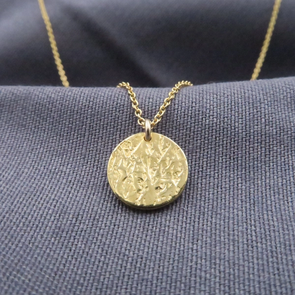 18k Solid gold necklace • Round disc hammered Necklace • Coin necklace, Solid gold Necklace for Women • Gold medallion gift for woman