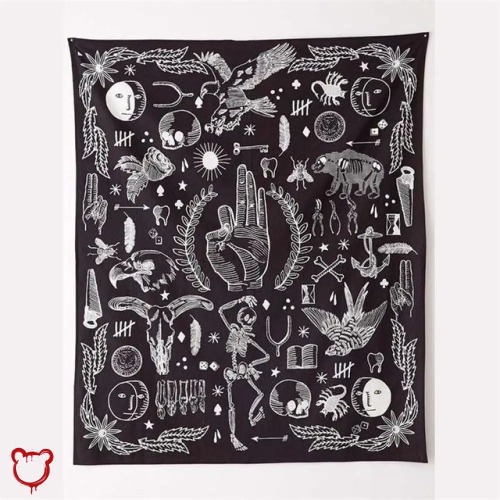 Black & White Occult Wall Tapestry - Black / M(150cmx130cm)