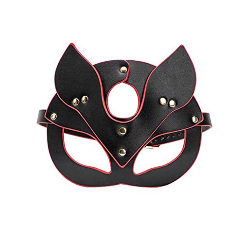 Woman Leather Cat Mask Costume Bunny Fox Masks,Animal Half Face Mask Cosplay Halloween Party Women Ladies - L.black Red-fox