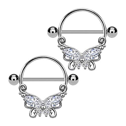 Crystal Butterfly Nipple Rings