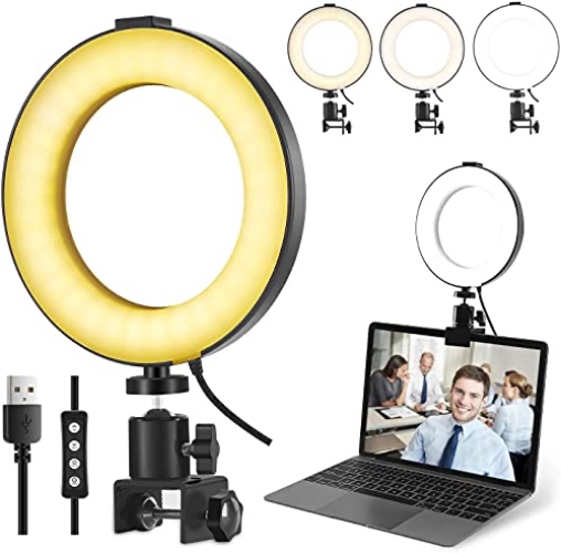 Video Conference Lighting Kit, Ring Light Clip on Laptop Monitor, 6" Dimmable LED Circle Light，Selfie Ring Light for Zoom Meeting8/Remote Working/Zoom Calls/Live Streaming/Video Recording - 6 inch