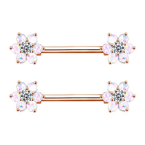 Opal Flower Nipple Barbell Ring