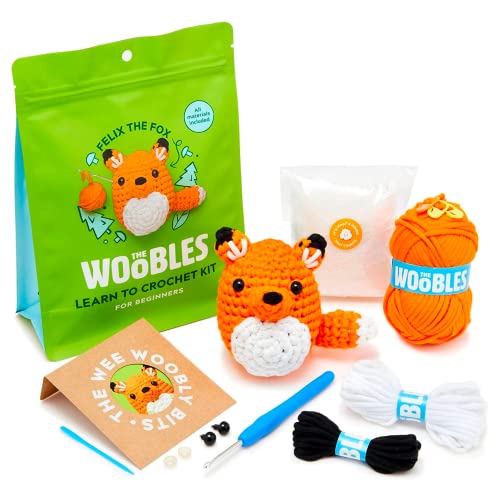 The Woobles Beginners Crochet Kit with Easy Peasy Yarn as seen on Shark Tank - with Step-by-Step Video Tutorials - Felix The Fox - Fox