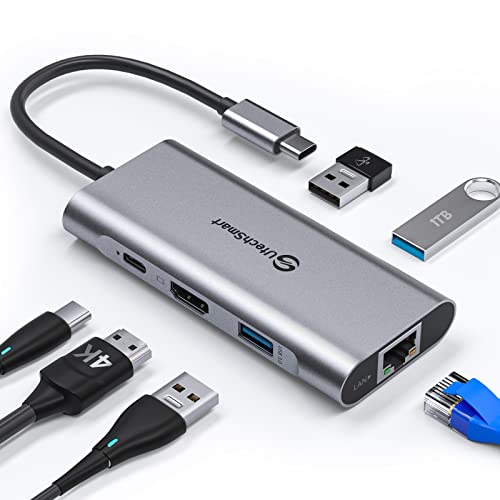 USB C Hub, UtechSmart USB C Ethernet Multiport Adapter, 6 In 1 USB C to HDMI Dock Compatible for Macbook Pro/Air, Chromebook, Dell XPS, HP and Type C Devices (Gigabit Ethernet 100W PD 4K HDMI USB 3.0) - Gray