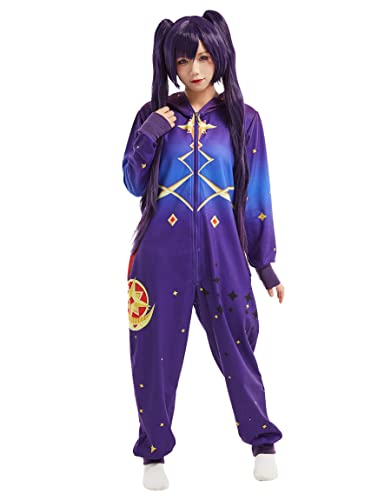 haikyuu Women Cosplay Onesie Pajama Loungewear Adult Hooded Homewear Jumpsuit Kigurumi Cartoon Outfits Sleepwear Costume - Medium - Purple