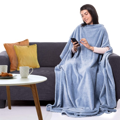 CANDY CANE Premium Wearable Blanket 70"x50" with Three Holes - Super Soft, Lightweight, Microplush, Cozy and Functional Throw Blanket for Adult, Women and Men (Heavenly Blue) - Bunny Pink