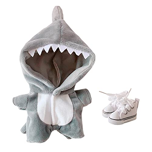 niannyyhouse Shark Clothes 20cm(7.8in) Plush Doll Clothes Onesies + Shoe 2-Piece Set Gray Pajamas (Gray) - Gray