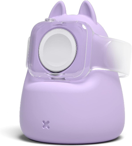 Charging&Display Stand for Apple Watch Series 49/45/44/42/41/40/38mm iWatch Ultra/8/SE2/7/6/SE/5/4/3/2/1,Cute Ear Silicone Charging Dock Station Holder Compatible with Night Stand Mode,Purple - Purple