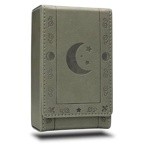 Luck Lab Leather Tarot Card Case/Holder - Grey - For Most Standard Size Tarot Cards (Fits Deck size with Box measuring 4.875 x 2.875 x 1.25)- Moon Design