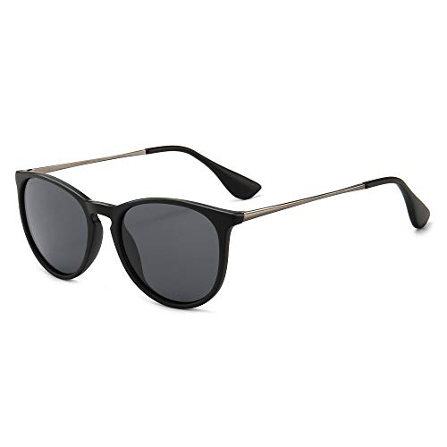 SUNGAIT Vintage Round Sunglasses for Women Men Classic Retro Designer Style - 2023 Black Frame (Matte Finish)/Polarized Gray Lens