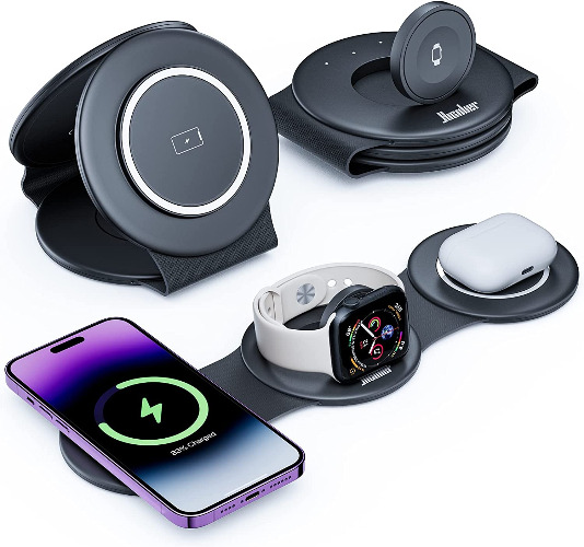 Travel 3 in 1 Charging Station for Apple Magsafe Charger, Hicober Foldable Wireless Charger Stand Compatible for iPhone Multiple Devices Apple Watch/iWatch/Airpods/iPhone 14 13 12 Pro Max
