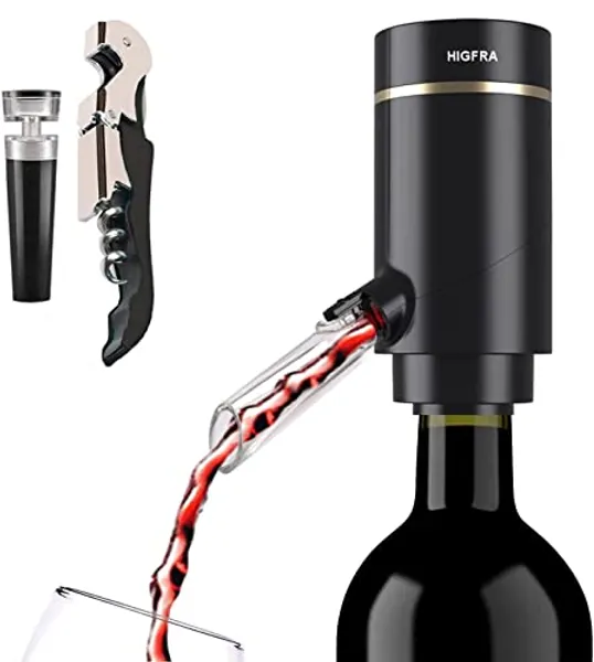 Electric Wine Aerator, Wine Dispenser Pump, Automatic Wine Pourer, Instant Wine Decanter, One-Touch Wine Oxidizer with Retractable Tube, Portable and USB Rechargeable, Matte Black