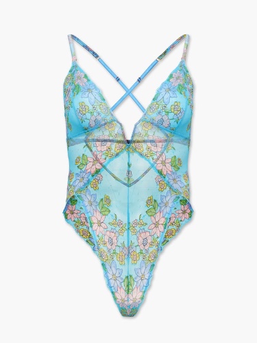 Mod Poppy Lace Teddy in S / Blue & Multi | SAVAGE X FENTY