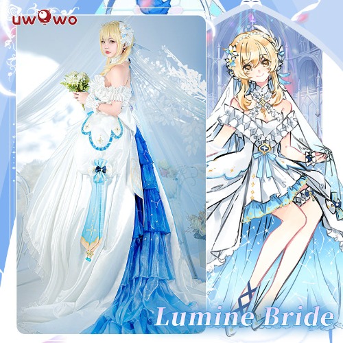 Uwowo Genshin Impact Lumine White Bride Wedding Dress Cosplay - S