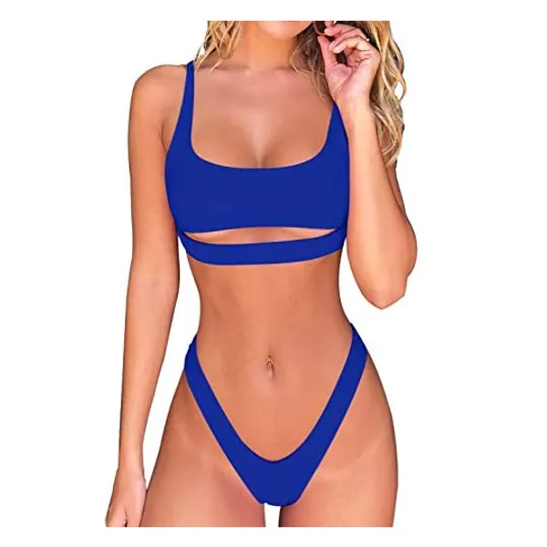 
                            Byoauo Womens Sexy Bikini Scoop Neck Straps Cutout Crop Top with Cheeky Bottom Two Piece Swimsuits
                        