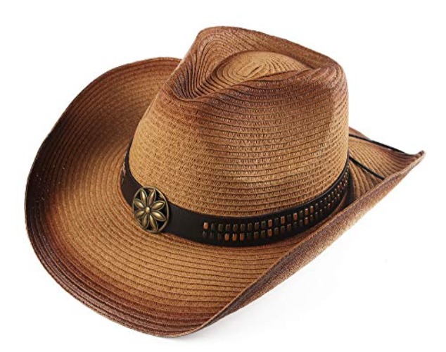 Melesh Adult Sun Straw Women Men Cowgirl Western Cowboy Hat Colored - Light Coffee