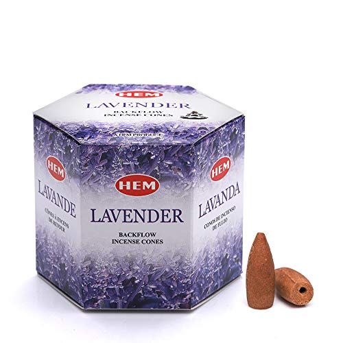 HEM Lavender Backflow Brown Incense Cones | Long Lasting Aroma for Positivity & Pure Air | Wood Powder | Aromatherapy for Stress Relief, Air Purifier & Cleansing | Gift Set - Pack of 40 cones - Lavender