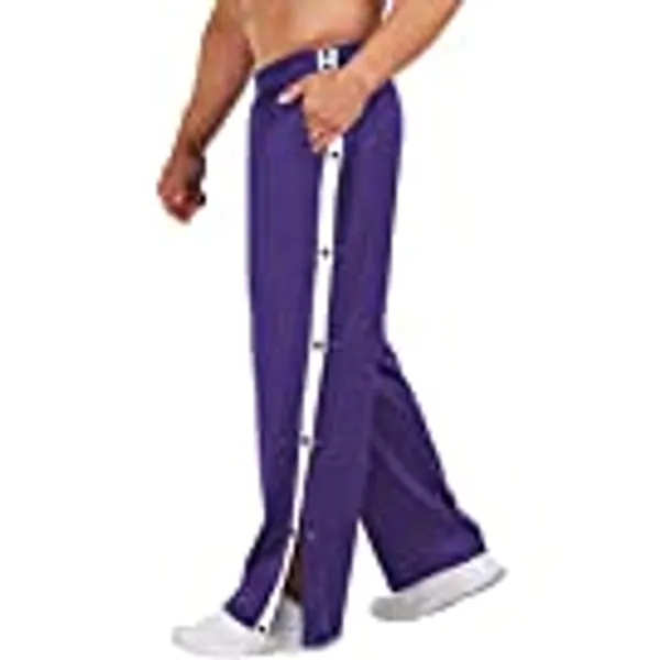 Deyeek Men's Tear Away Basketball Pants High Split Snap Button Casual Post-Surgery Sweatpants with Pockets