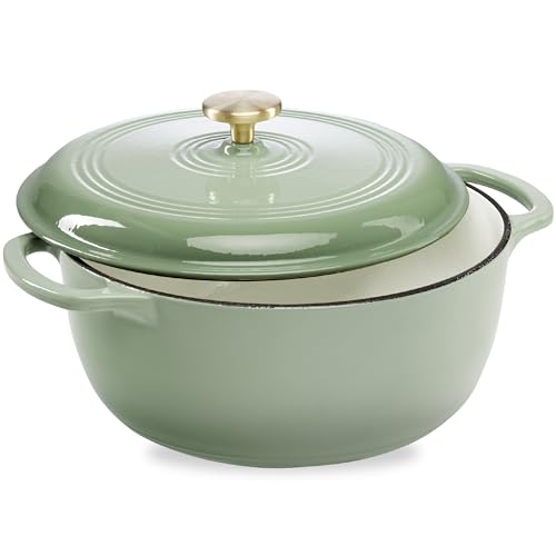 Best Choice Products 6 Quart Enamel Cast-Iron Round Dutch Oven, Family Style Heavy-Duty Pre-Seasoned Cookware for Home, Kitchen, Dining Room, Oven Safe w/Lid, Dual Handles - Sage Green - Sage Green - 6qt