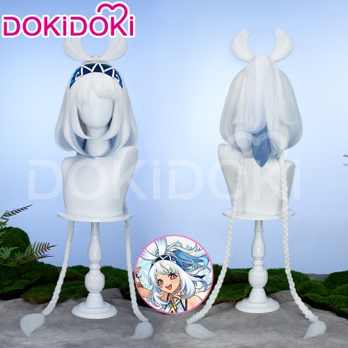 【Ready For Ship】DokiDoki Game Genshin Impact Cosplay Mualani Wig Long Straight White Blue Hair Natlan | Wig Only-Ready For Ship