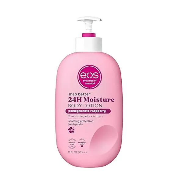 eos Shea Better Body Lotion- Pomegranate Raspberry, 24-Hour Moisture Skin Care, Lightweight & Non-Greasy, Made with Natural Shea, Vegan, 16 fl oz
