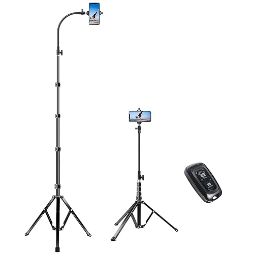 Elitehood 81" Tall Flexible Tripod Stand for iPhone with 17in Adjustable Gooseneck with Remote Compatible with iPhone 13 Pro Max / 13 Pro / 12 Pro Max, Android Phone - Heavy Duty Tripod