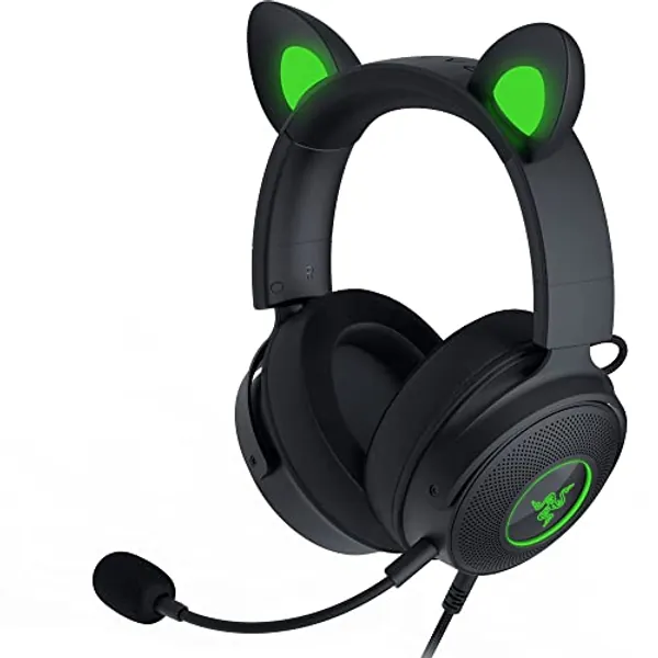 Razer Kraken Kitty V2 Pro Wired RGB Headset: Interchangeable Ears (Kitty, Bear, Bunny) - Stream Reactive Lighting - Detachable HyperClear Cardioid Mic - 50mm Drivers - 7.1 Surround Sound - Black