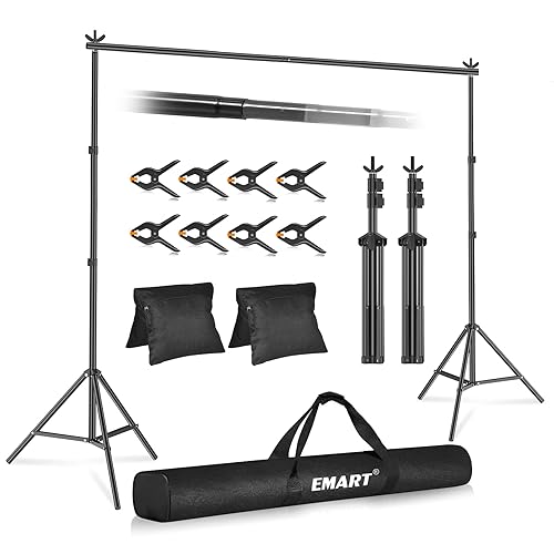 EMART Backdrop Stand Kit, 10x7ft (WxH) Adjustable Photo Backdrop Stands Kit for Parties with Carrying Bag, Photography Background Support Frame for Video Studio Photoshoot Banner Holder - 10x7ft - Black