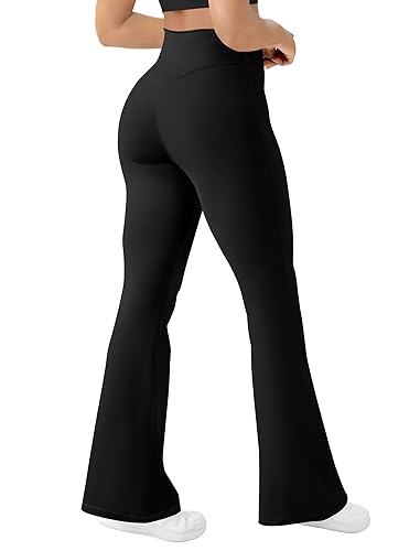 AB-Eleven Women's Yoga Pants Bootcut Flare Leggings Flared Bell Bottom Leggings High-Waisted Workout Pants Tummy Control - Black - X-Large