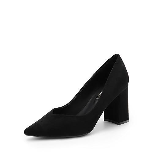 DREAM PAIRS Women’s High Chunky Closed Toe Block Heels Pointed Toe Wedding Party Elegant Slip On Pumps Shoes - 12 - Black