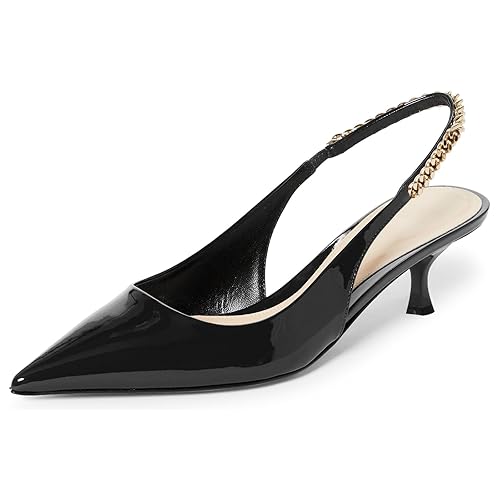 iiimmu Women's Stiletto Heels Closed Pointed Toe 4 in Heels for Women Patent Leather Pumps with Chain Wedding Party Dress Prom Heels Slingback Pumps - 12 - Black-2 in