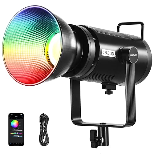 NEEWER CB200C 200W RGBWW COB LED Video Light, APP/2.4G 360° Color 2500K-7500K (Duv±0.0003) 23000lux/m Bowens Metal Shell Silent Continuous Output Lighting TLCI/CRI97+ for Photography Video Recording - CB200C