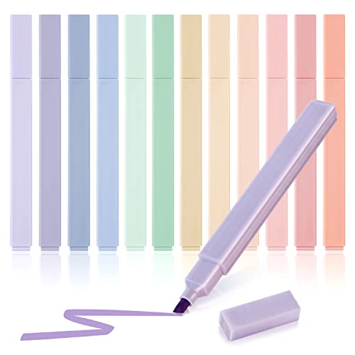 Highlighters, Mild Assorted Colours Highlighters Pens, Aesthetic Cute Pastel Highlighter With Chisel Tip, No Bleed Dry Fast, for Bullet Journal, Bible, Notes, School Supplies, 12 Pack