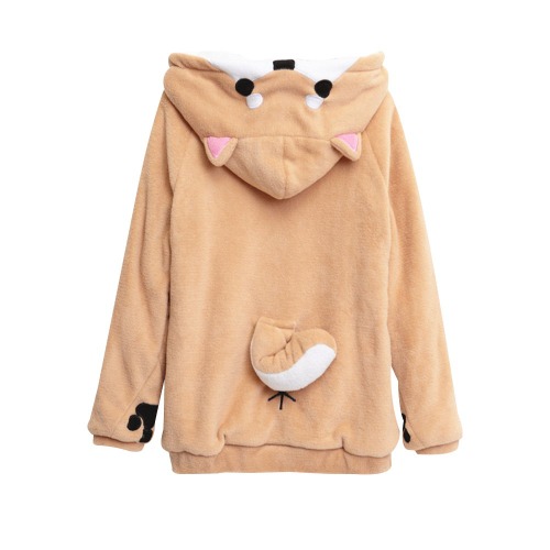 Unisex Anime Cosplay Hoody Cute Corgi Plush Adult Pajamas Coral Velvet Sweatshirt - XX-Large