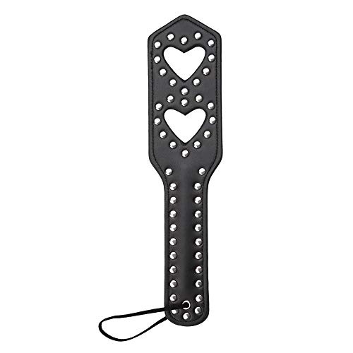 VENESUN Hearts Spanking Paddle for Adults, Quality Studded Faux Leather Paddles for Sex Play - Black-1