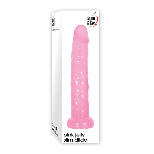 Adam & Eve Jelly Slim Dildo, Pink | 6” Long, 5.5” Insertable, 1” Wide | Realistic and Waterproof Anal Dildo | Compatible with Water Based Lube