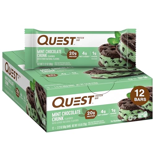 Quest Nutrition Mint Chocolate Chunk Protein Bars, High Protein, Low Carb, Gluten Free, Keto Friendly, 12 Count - Mint Chocolate Chunk