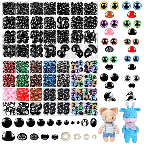 MAIOUSU STORE 1600PCS Safety Eyes and Noses for Amigurumi, Stuffed Crochet Eyes with Washers 5-27mm Plastic Crochet Safety Eyes Black Safety Eyes for Crochet Stuffed Animal Eyes for Craft Teddy Bear